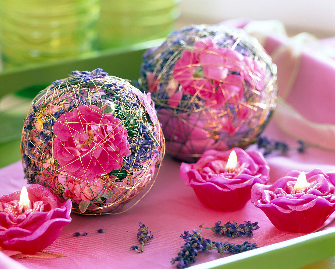 Balls wrapped in pink (rose)