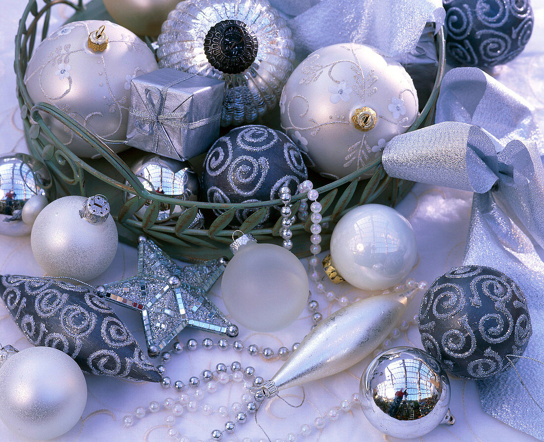 Silver, white and gray Christmas tree decoration