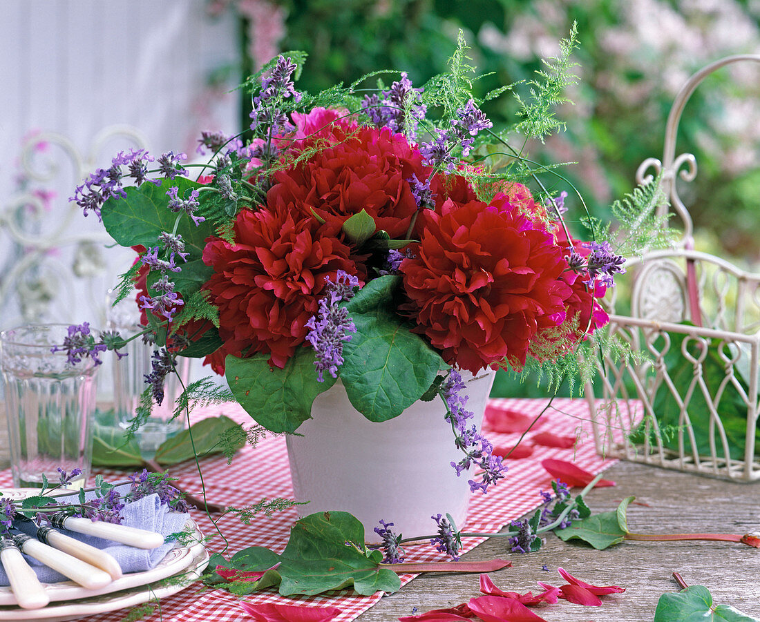 Bouquet from Paeonia, Nepeta, Asparagus