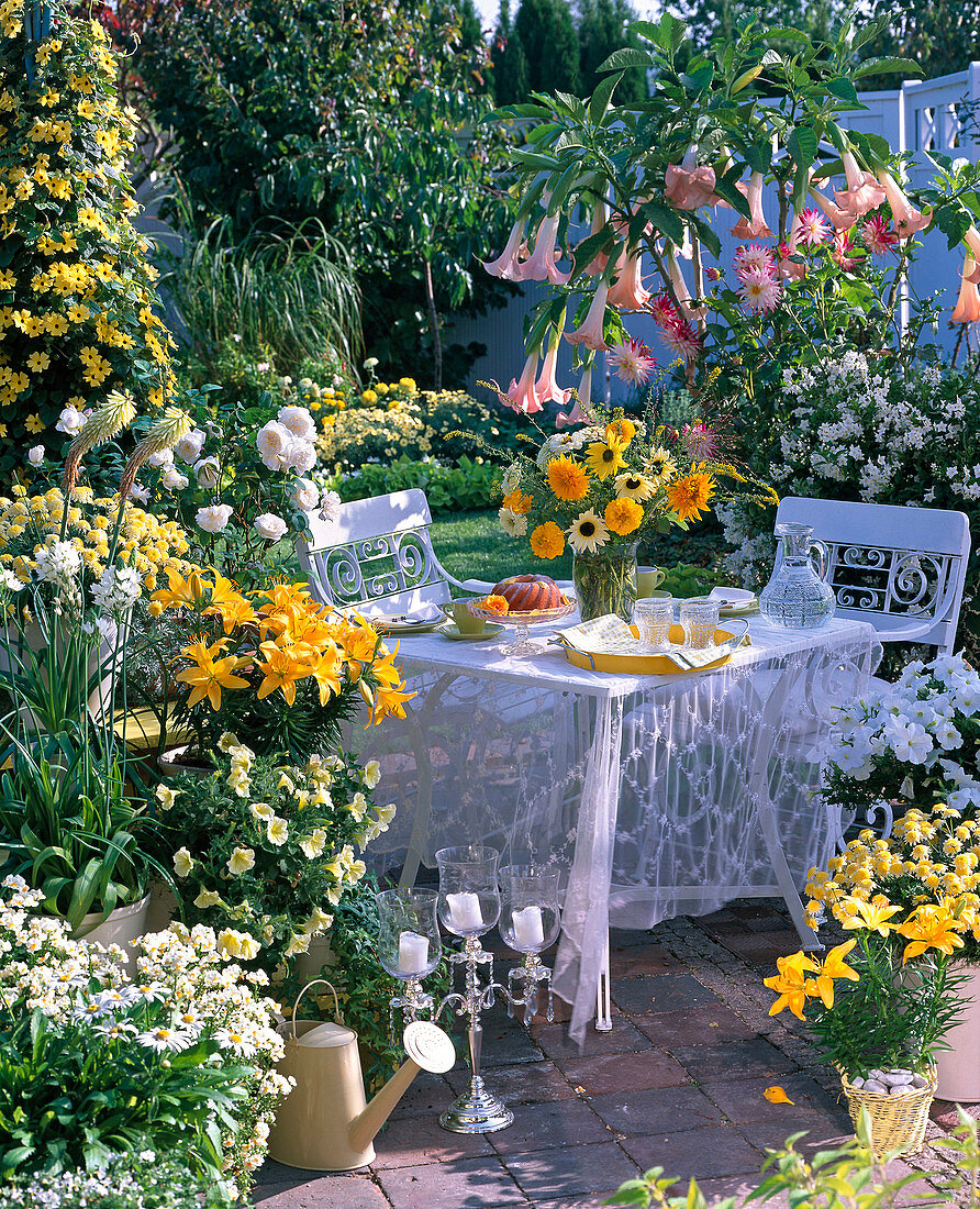 White and yellow summer terrace