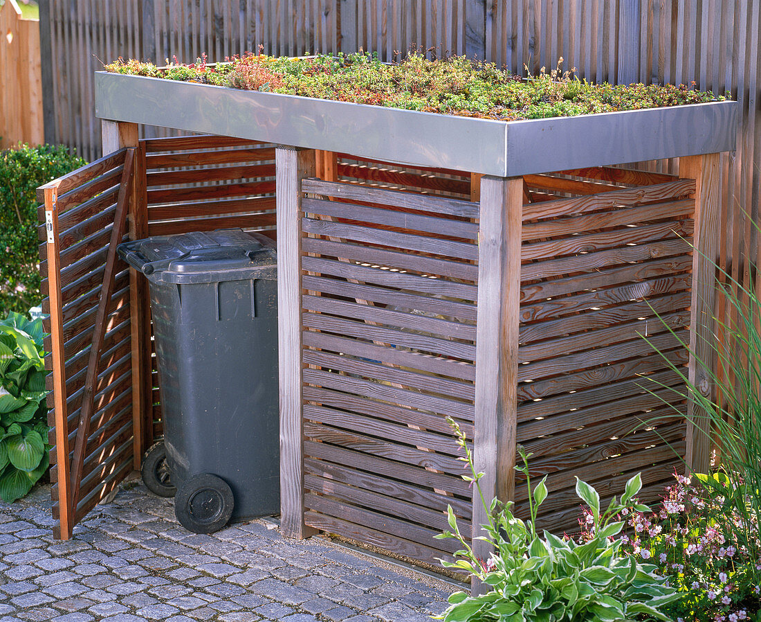 Dustbin box with roof greening