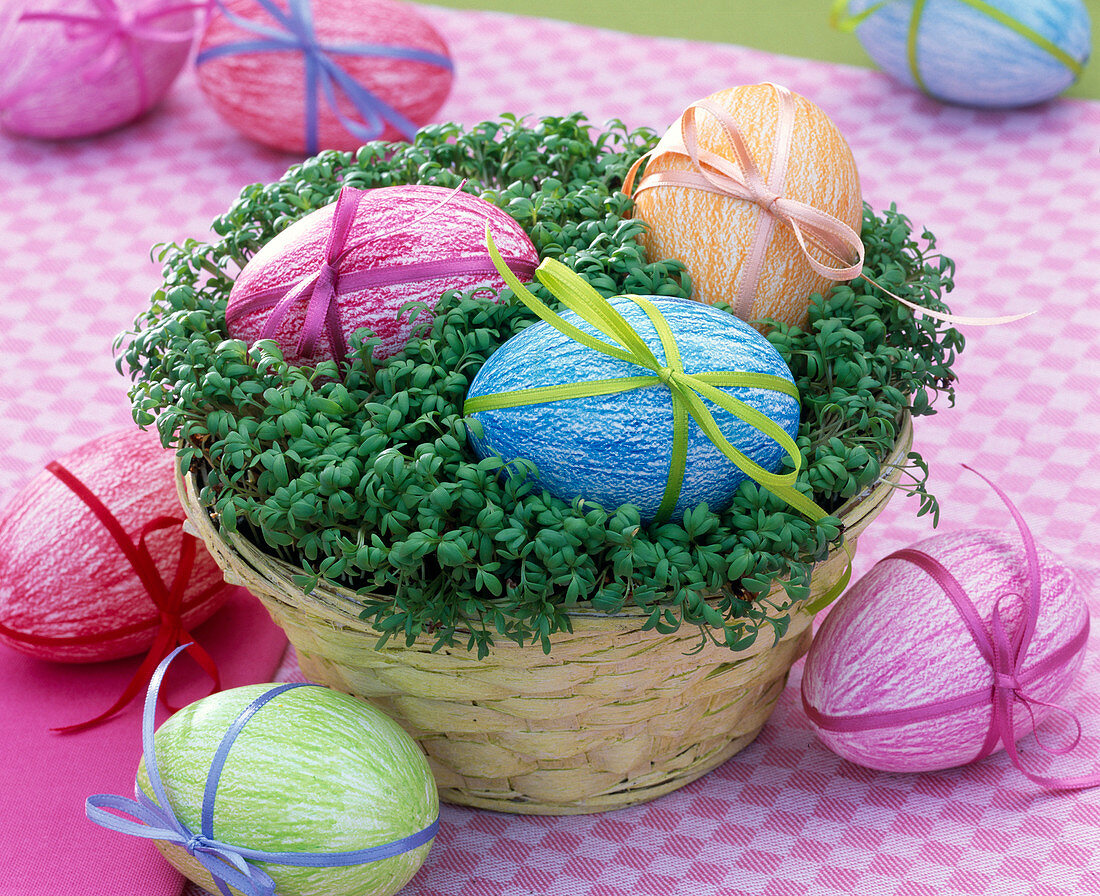 Easter eggs in the cress basket