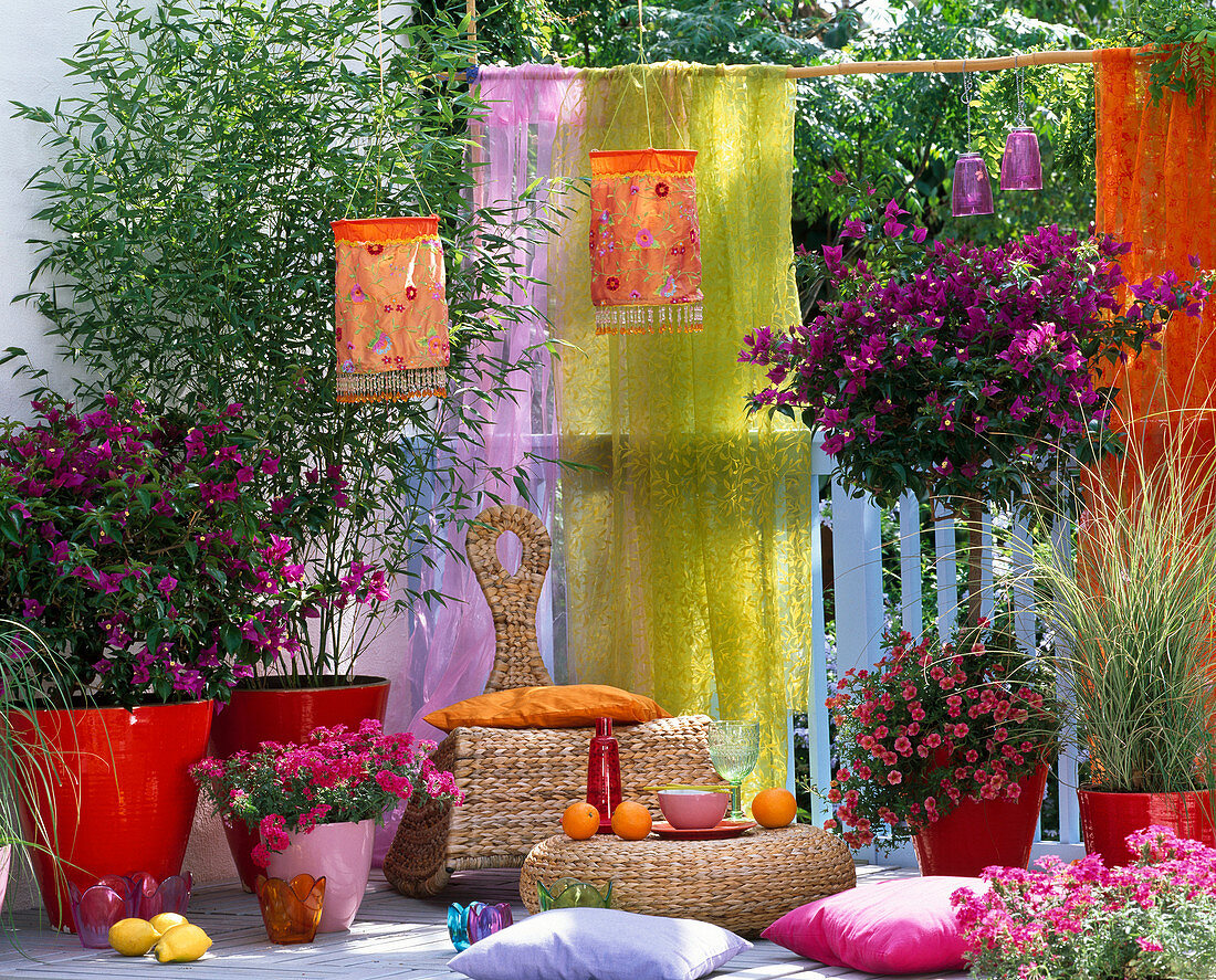 Oriental balcony with colorful towels as a screen