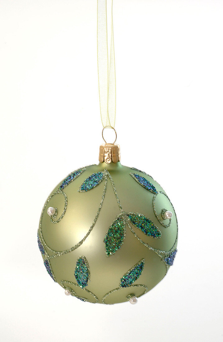 Green Christmas tree ball with tendril motif as a blank