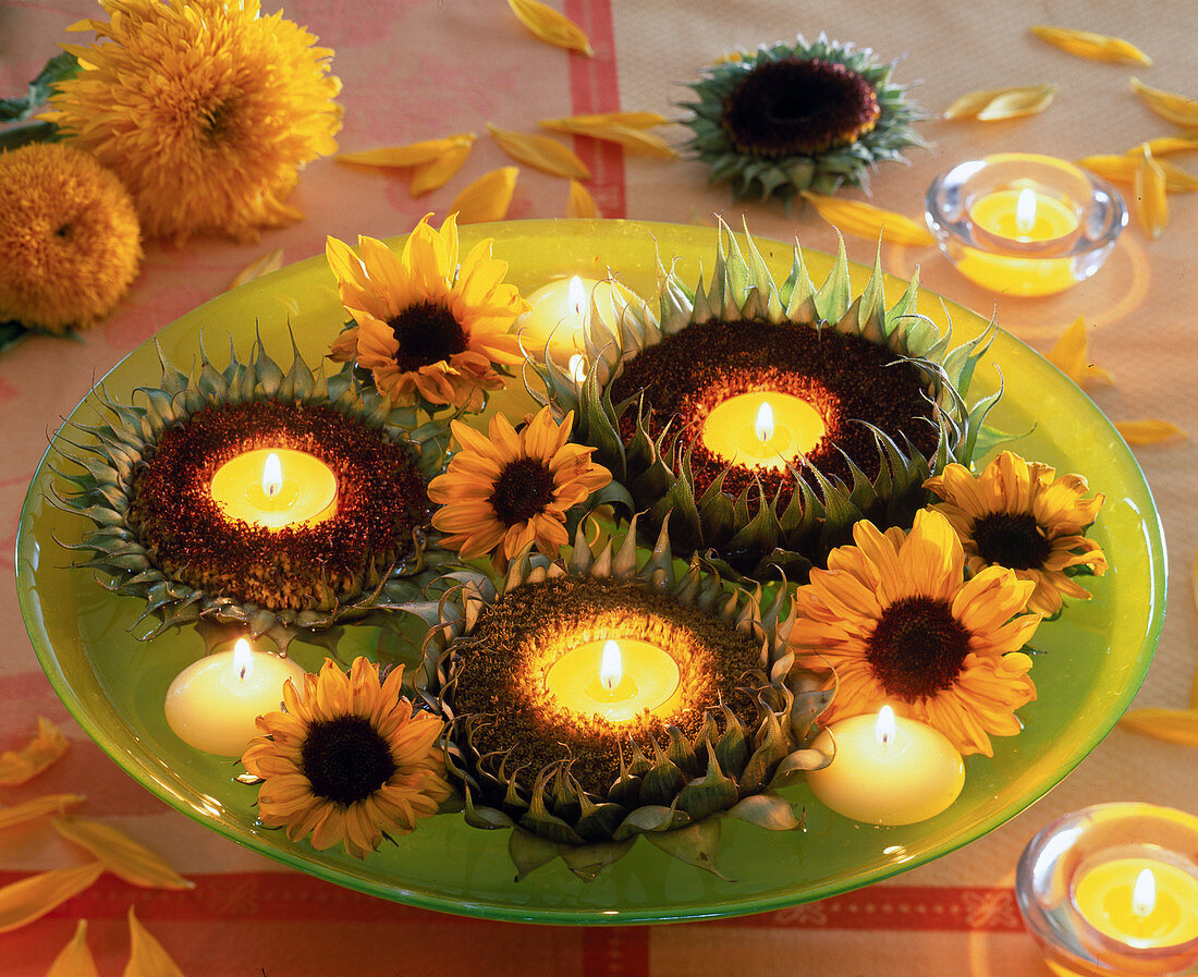Sunflower blossoms as a tealight holder