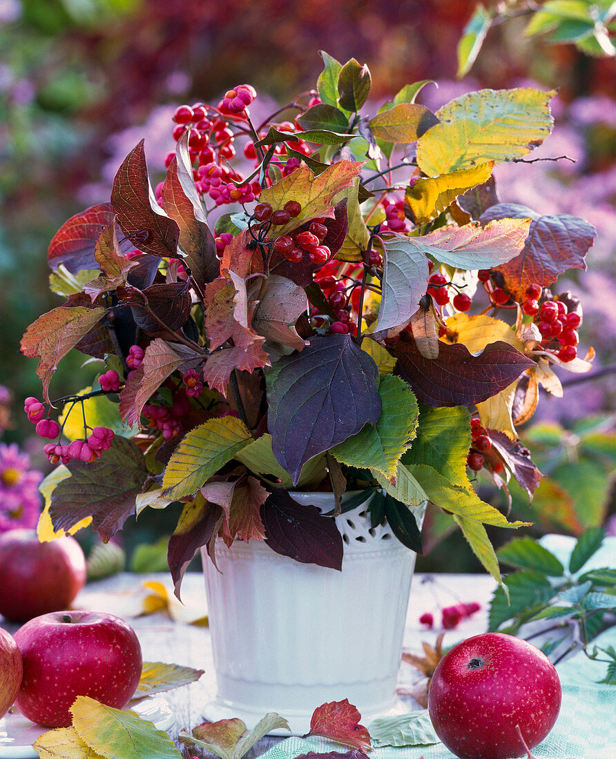 Strauß aus Herbstlaub von Cornus (Hartriegel), Hydrangea (Hortensie)
