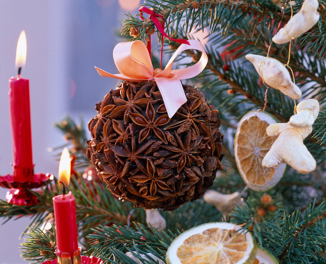 Christmas baubles made of spices homemade