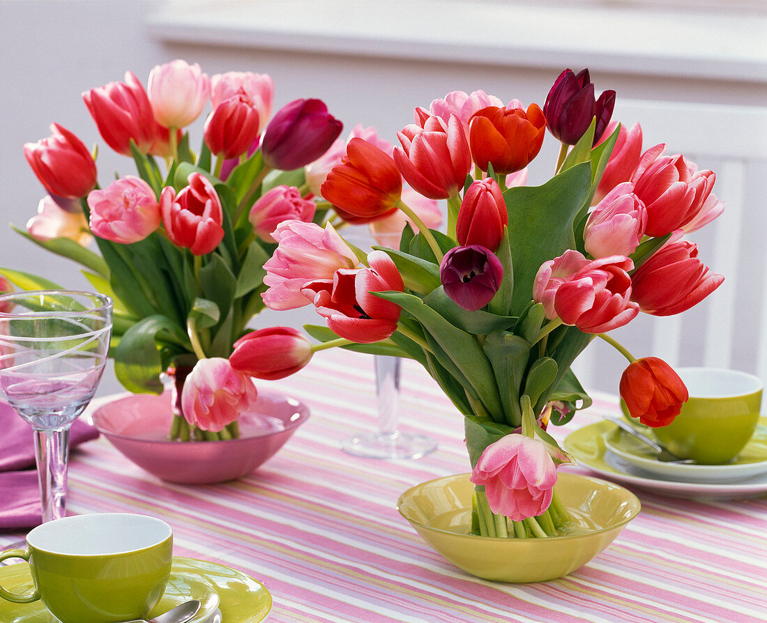 Stehsträuße aus Tulipa (Tulpen) in Schalen