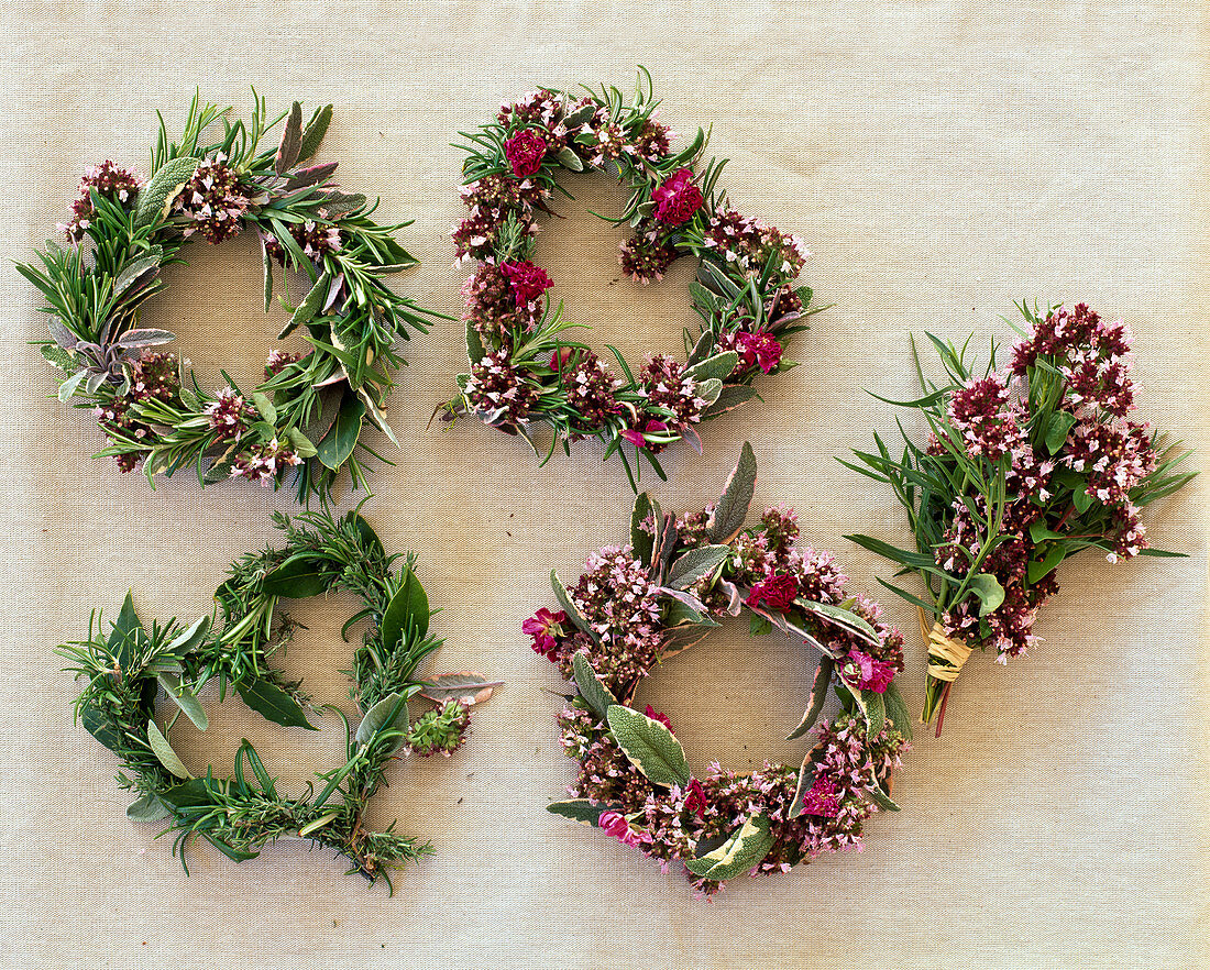 Wreaths of thymus, laurus, rosmarinus