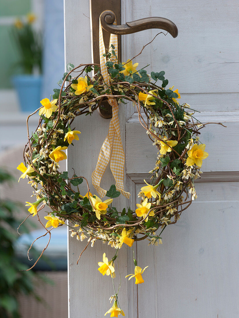 Spring wreath on doorknob