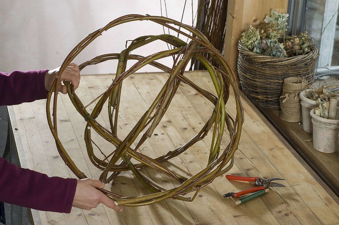 Wicker basket braided in spherical shape