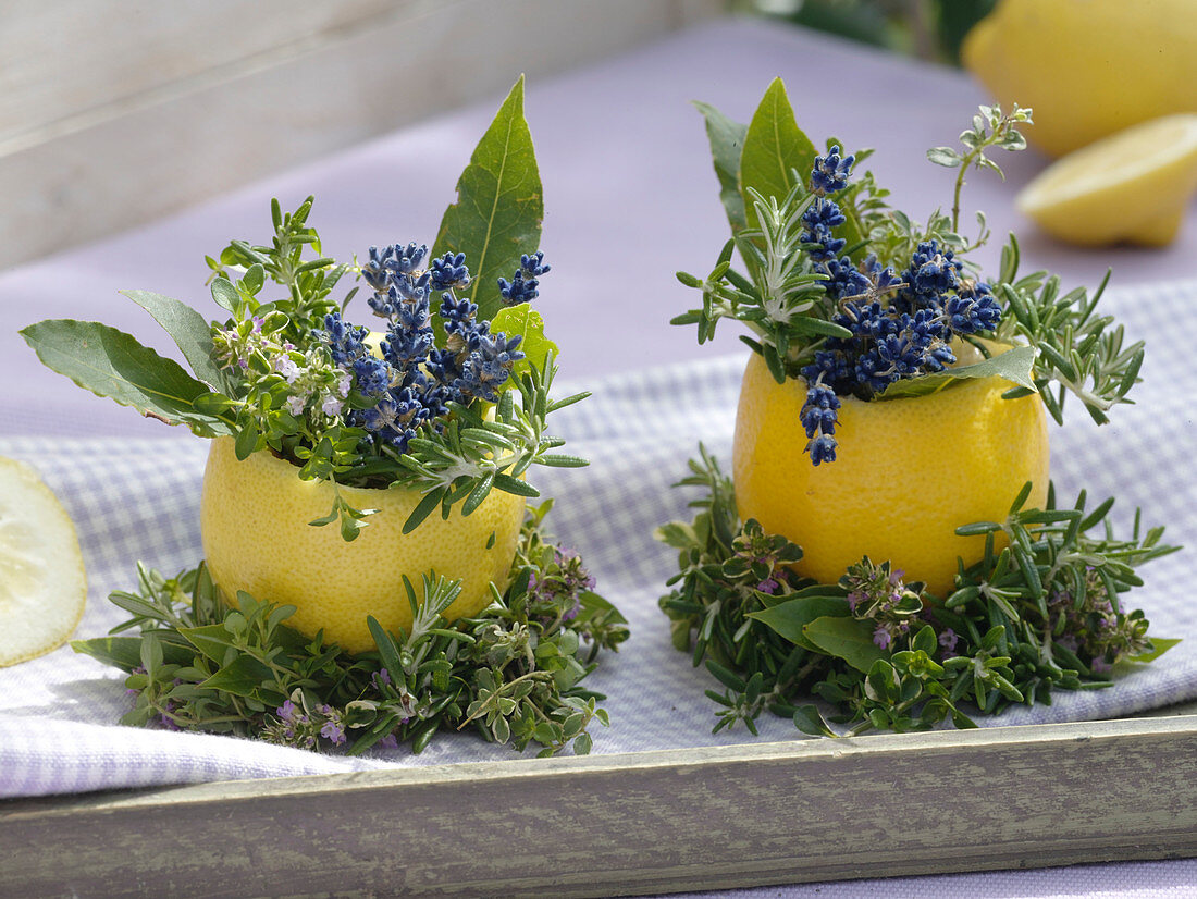 Hollowed lemons as mini vases