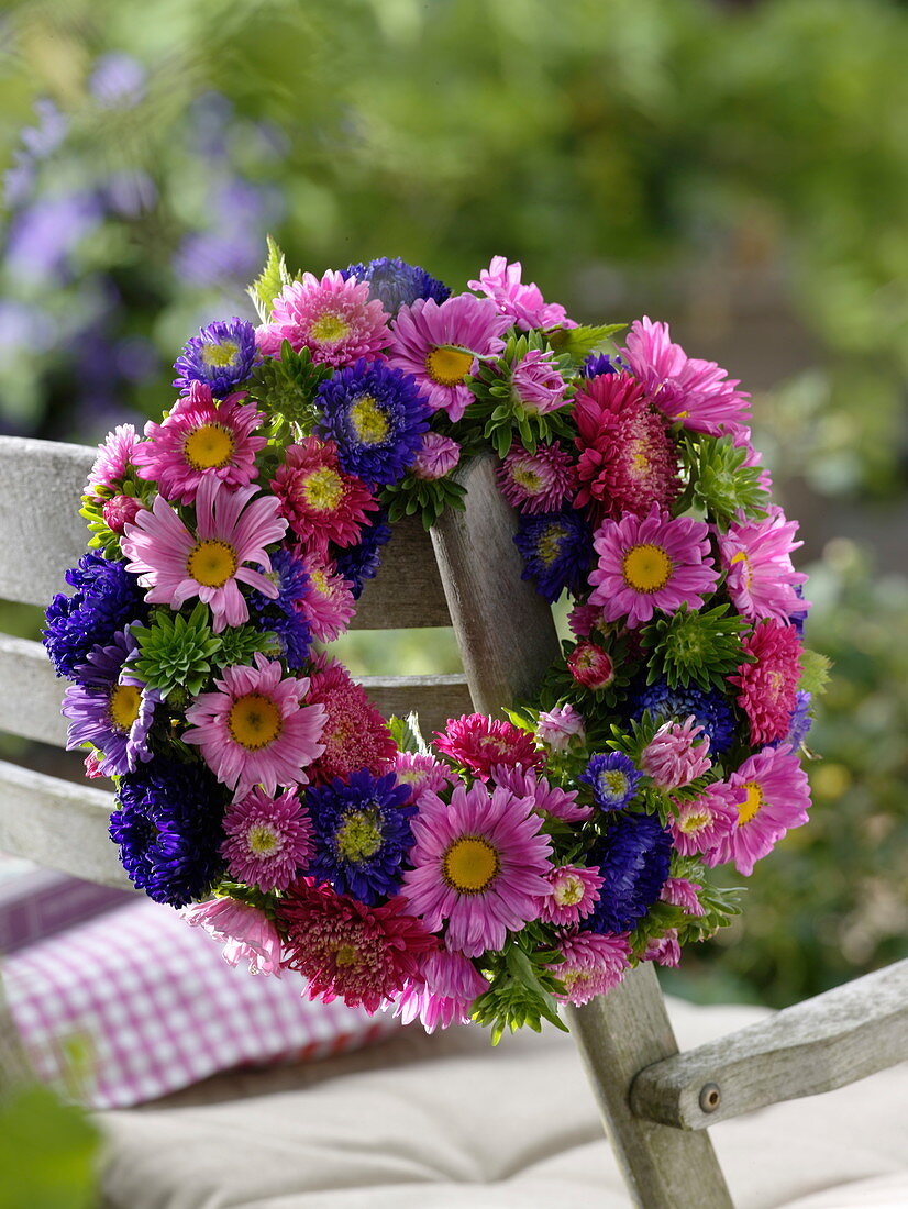 Late summer wreath from summer asters