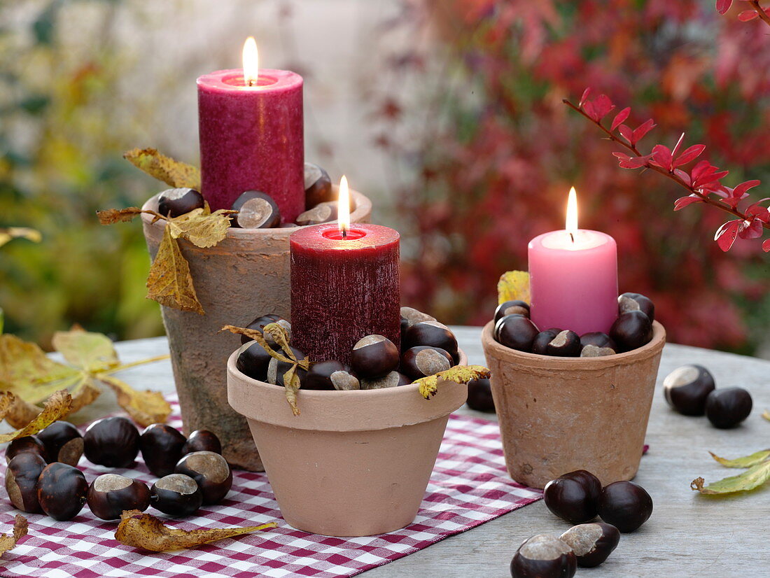 Terracotta pots as candlesticks