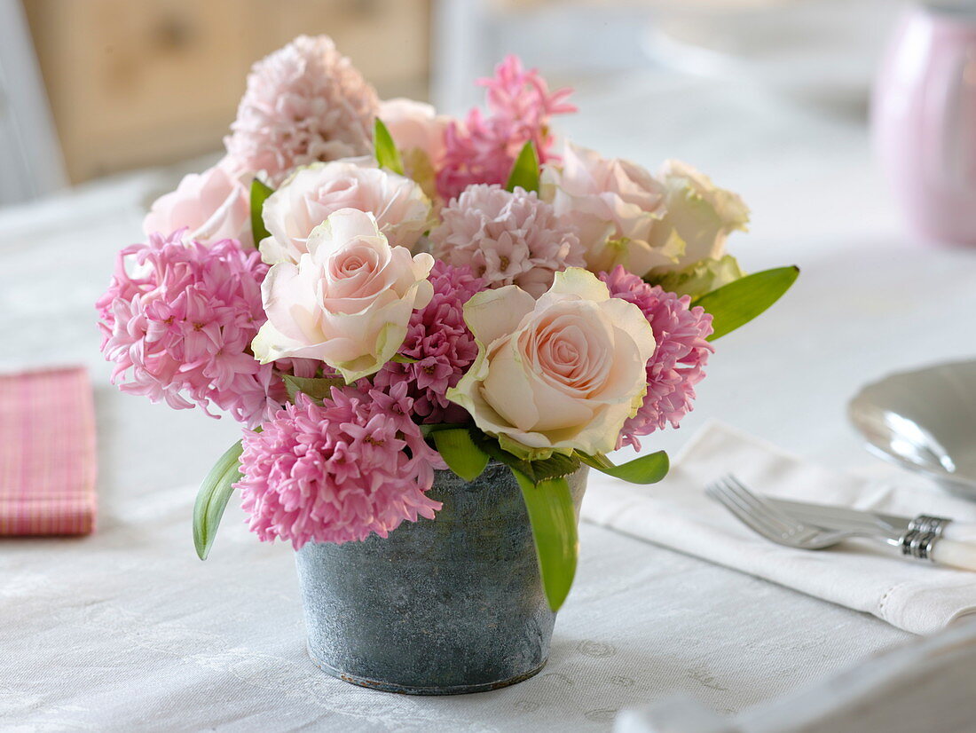 Small pink bouquet of hyacinth and rose