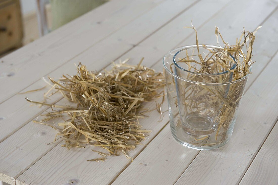 Yellow spring bouquet in straw vase