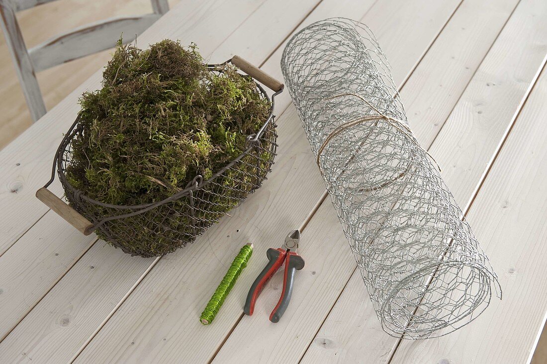 Wintery moss heart with hare wire