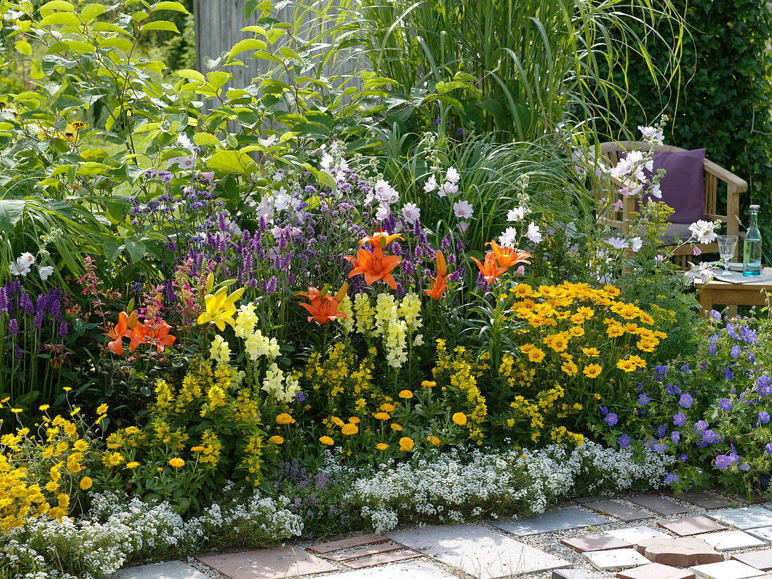 Buntes Sommerbeet mit Lilien