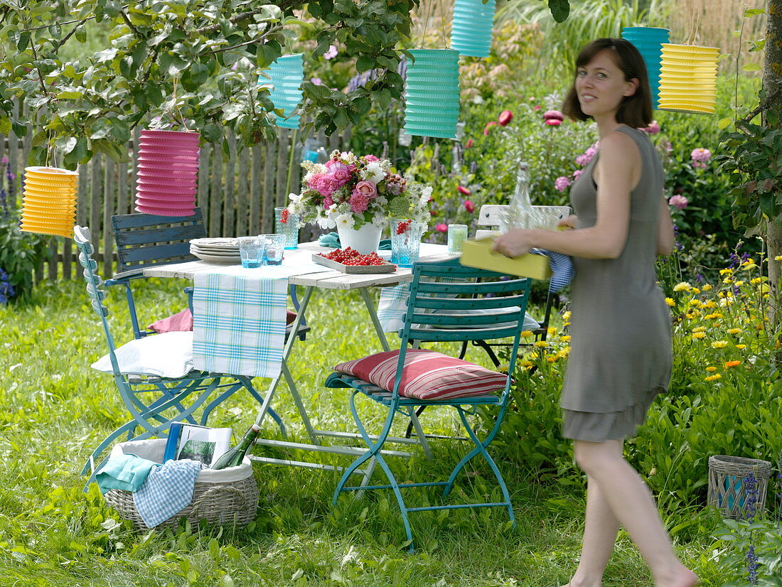 Table cover under the apple tree