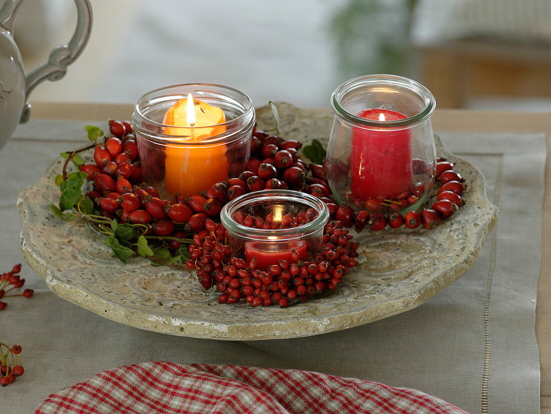 Different rosehips wreaths