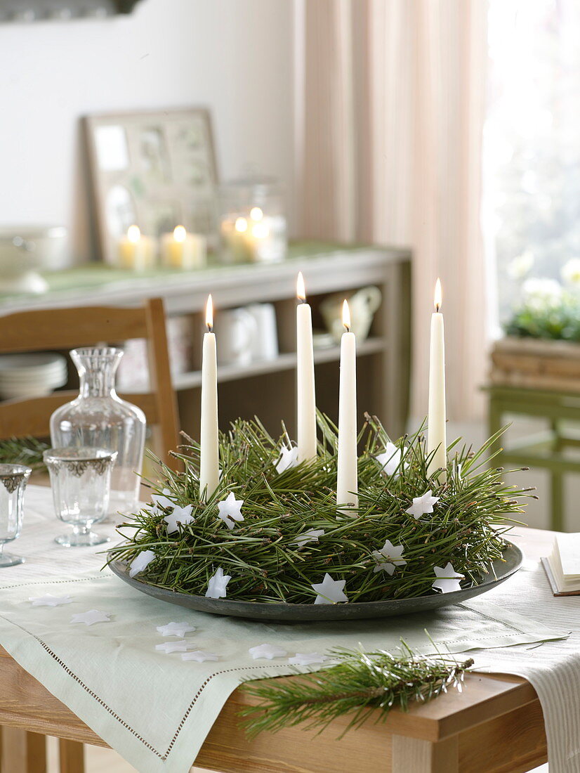 Advent wreath with pine needles