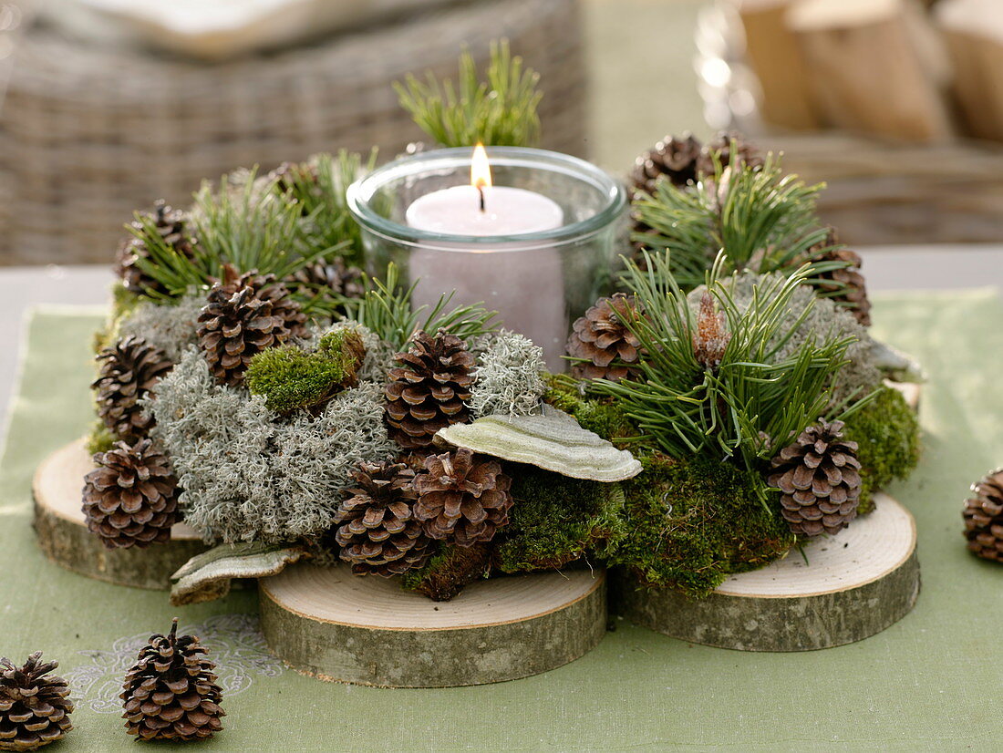 Advent wreath of natural materials from the forest walk
