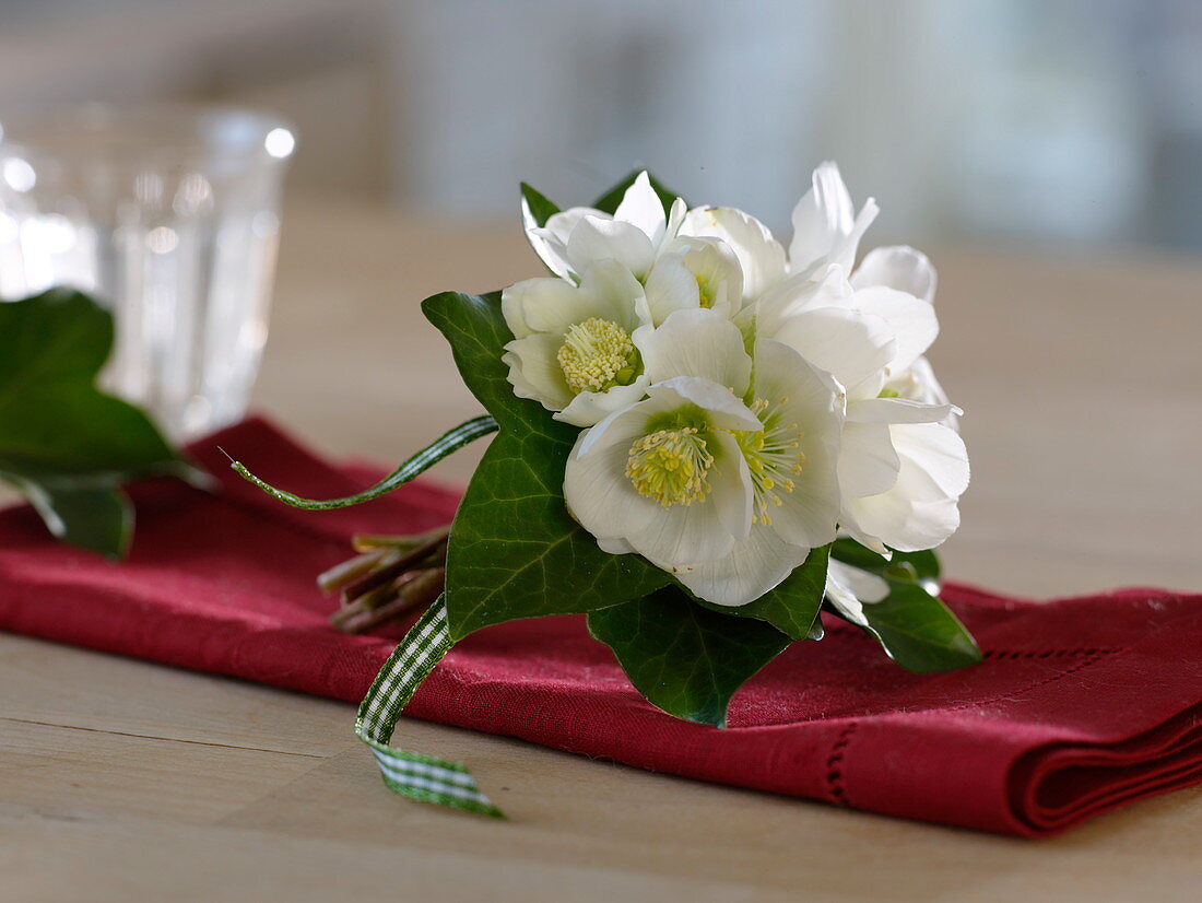 Mini Biedermeier bouquet made of helleborus niger (Christmas rose)