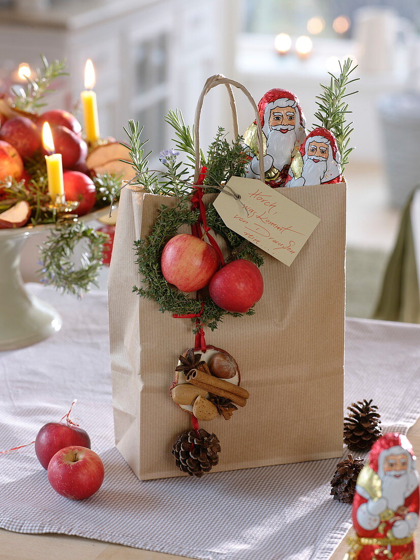 Gift bag with chocolate Santa Claus