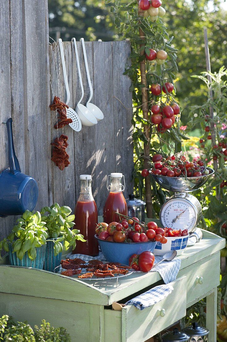 Tomaten in der Outdoor - Küche verarbeiten