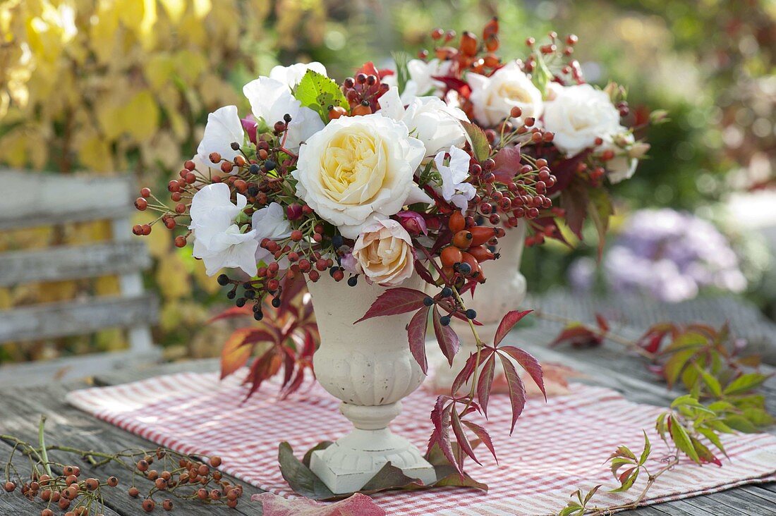 Autumnal bouquet with Rose, Lathyrus odoratus