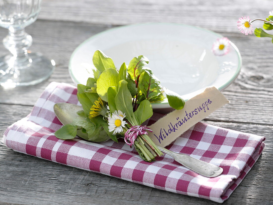 Herbal bouquet for wild herbs soup