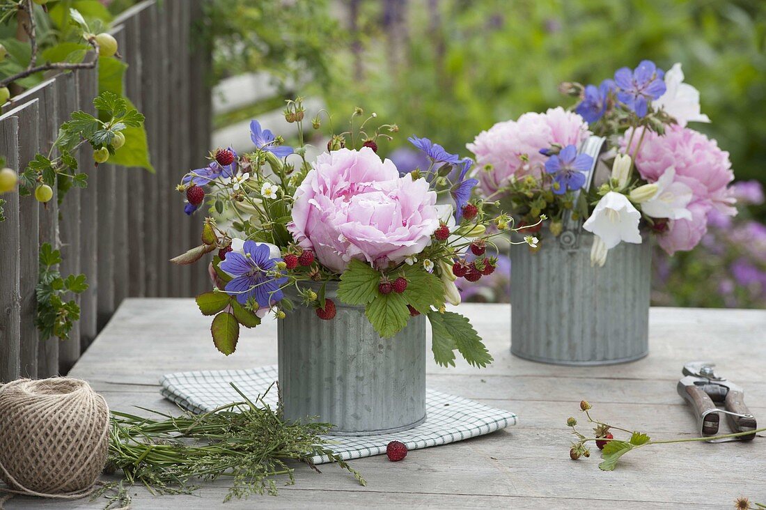 Small bouquets from Paeonia, Campanula