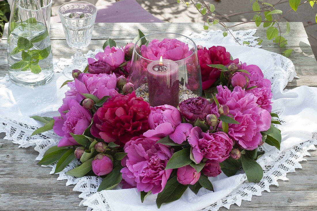 Arranged peony wreath