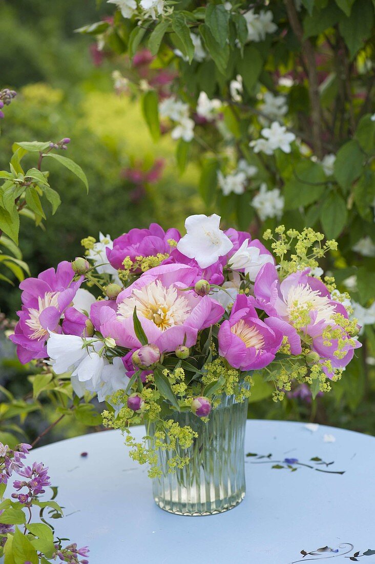 Bouquet of Paeonia lactiflora 'Bowl of Beauty' (peony)