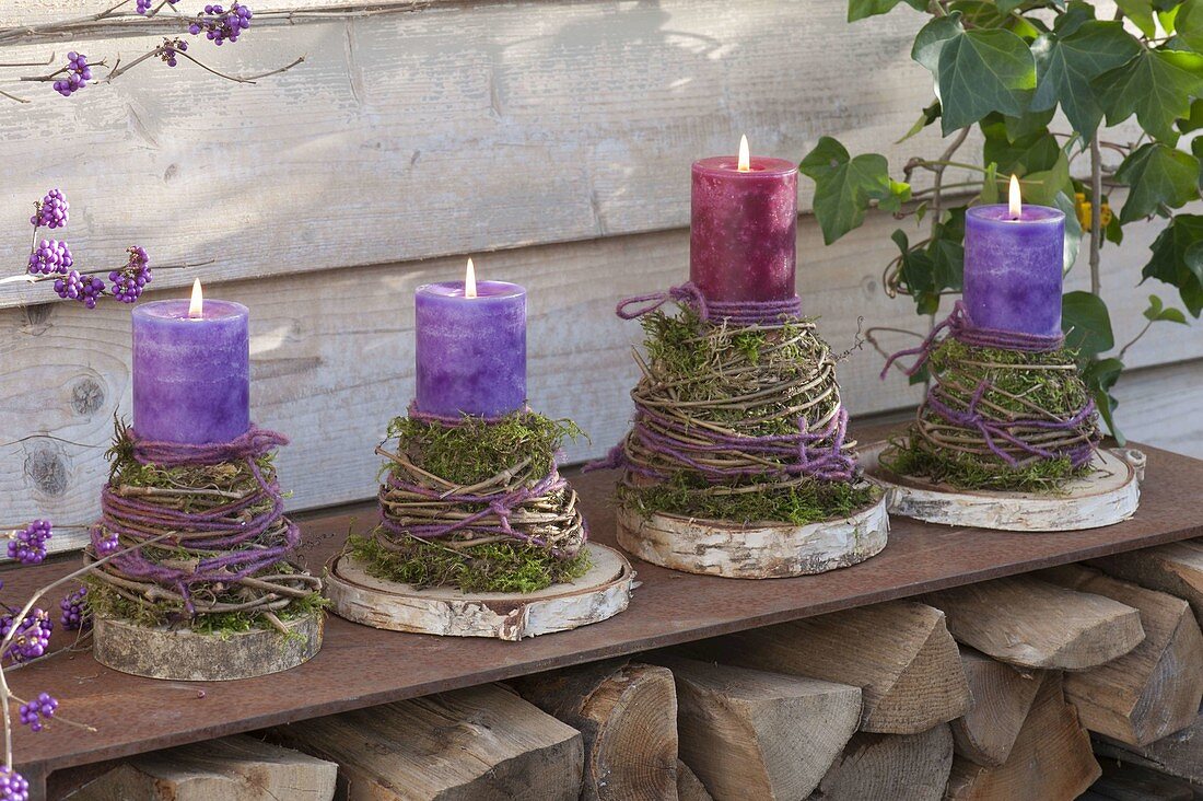 Wrapped clay pots as candlesticks