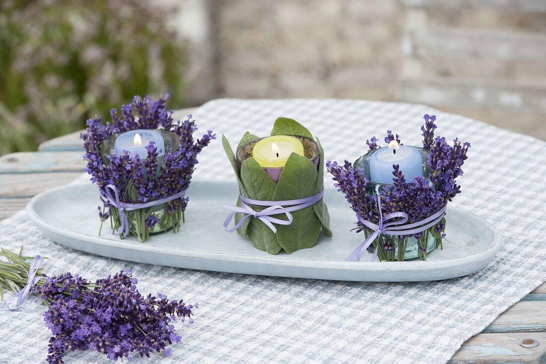 Lanterns in herb dress as a table decoration