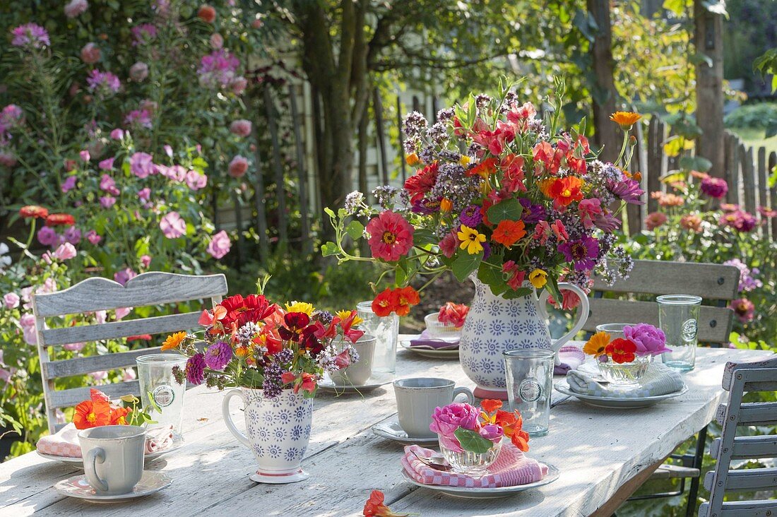 Colorful summer blossom table decoration
