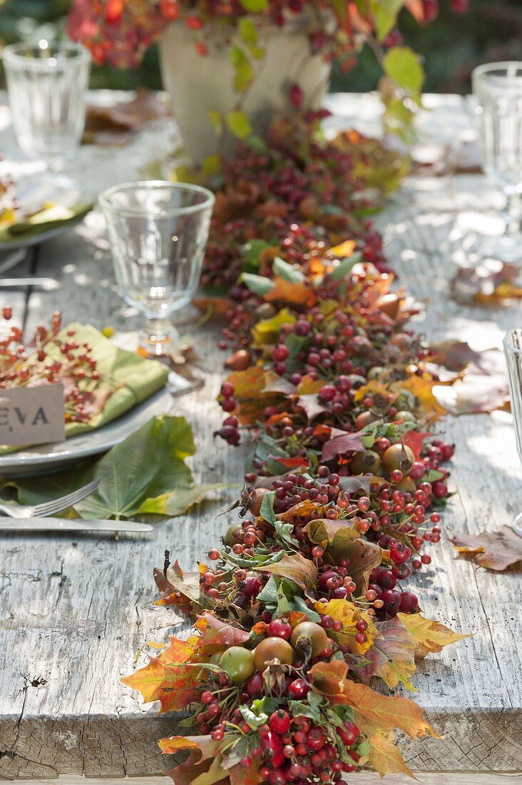 Rosehips and autumn leaves garland