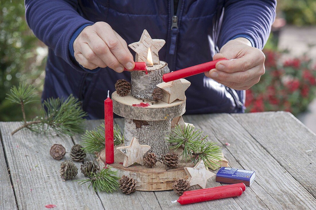 Christmas homemadebirch pieces stand