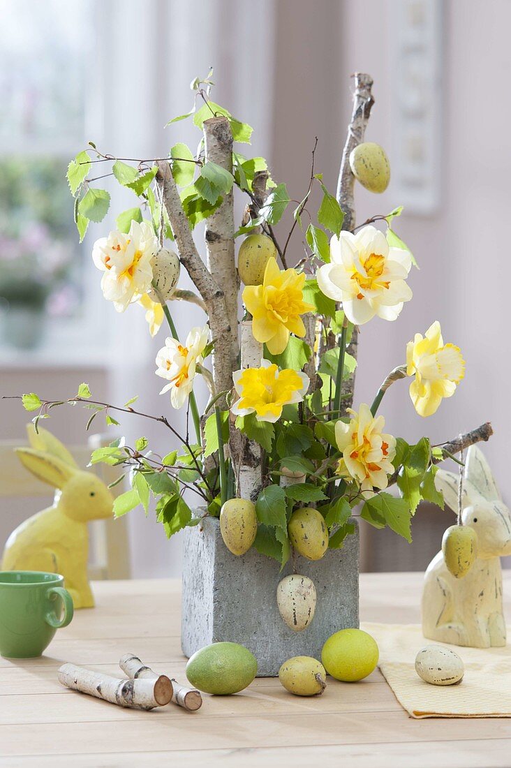 Easter Narcissus bouquet with Betula branches