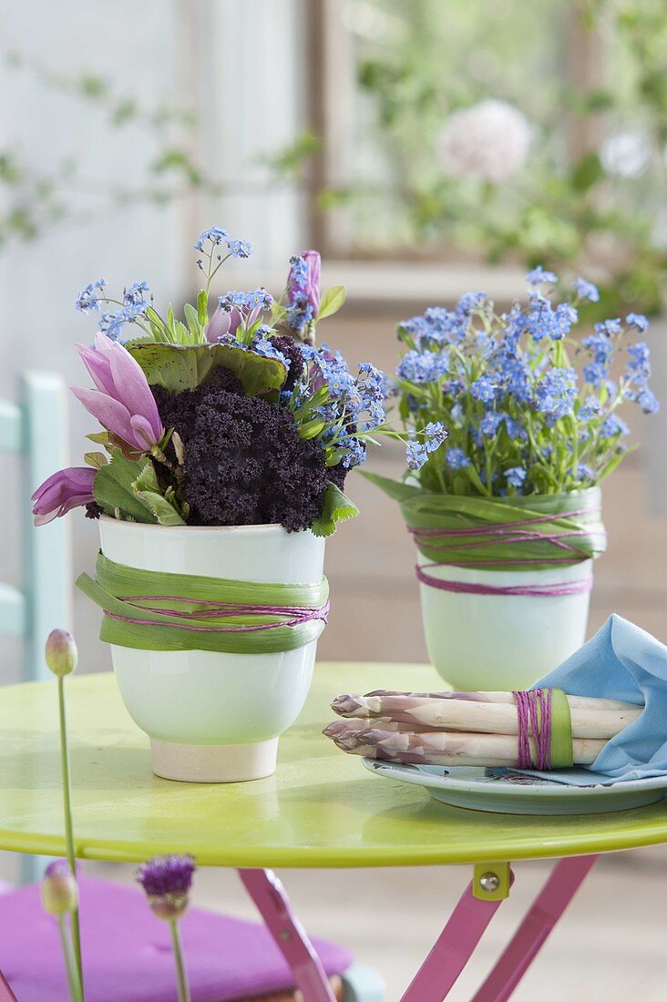 Unusual posy of Magnolia (magnolia), myosotis