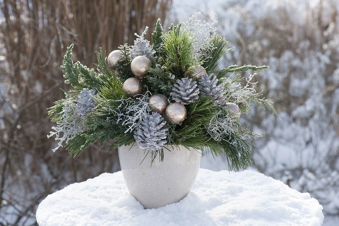Frozen Christmas bouquet in the snow