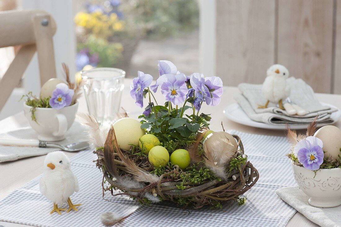 Easter nest of branches and moss as a table decoration