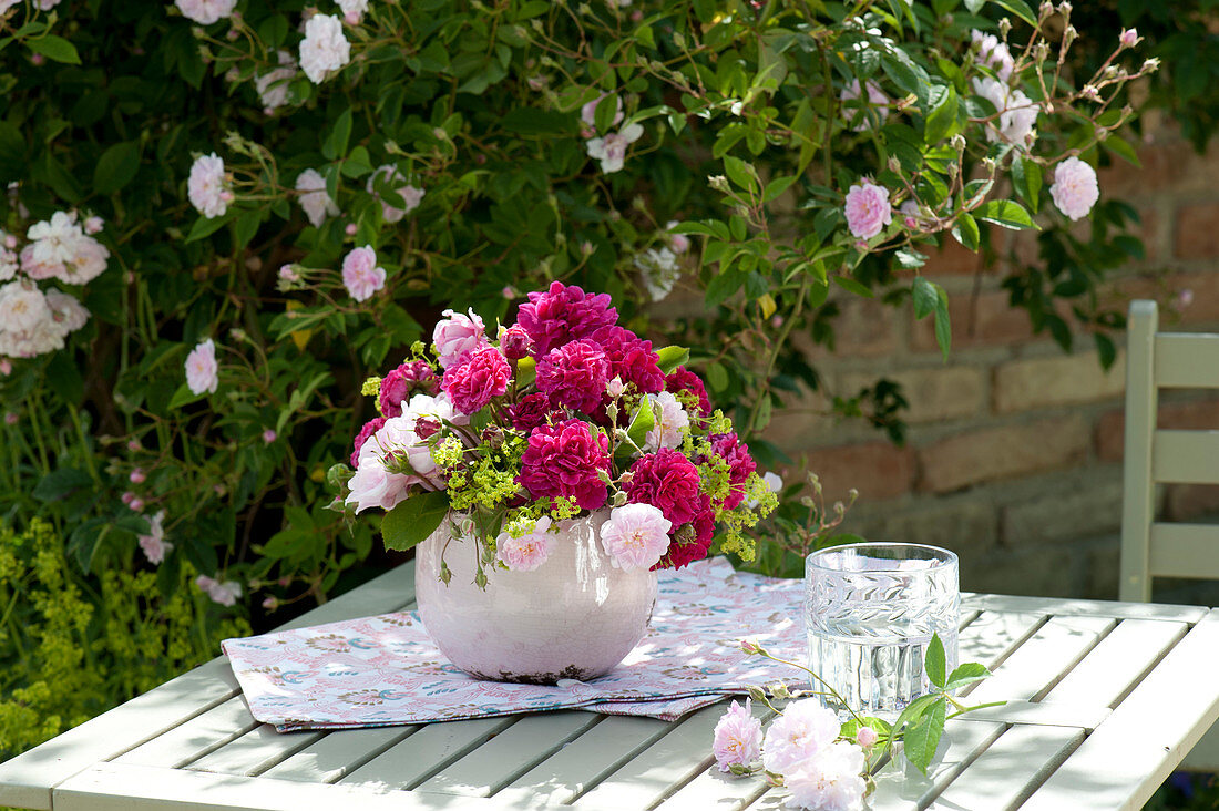 Kleiner Duftstrauss aus Rosa 'Pauls Himalayan Musk' 'Rose de Resht'