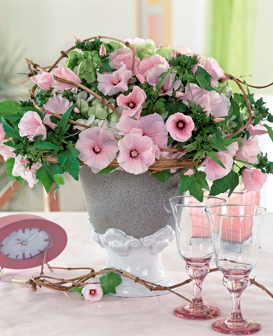 Pink Lavatera trimestris 'Silver Cup' bouquet