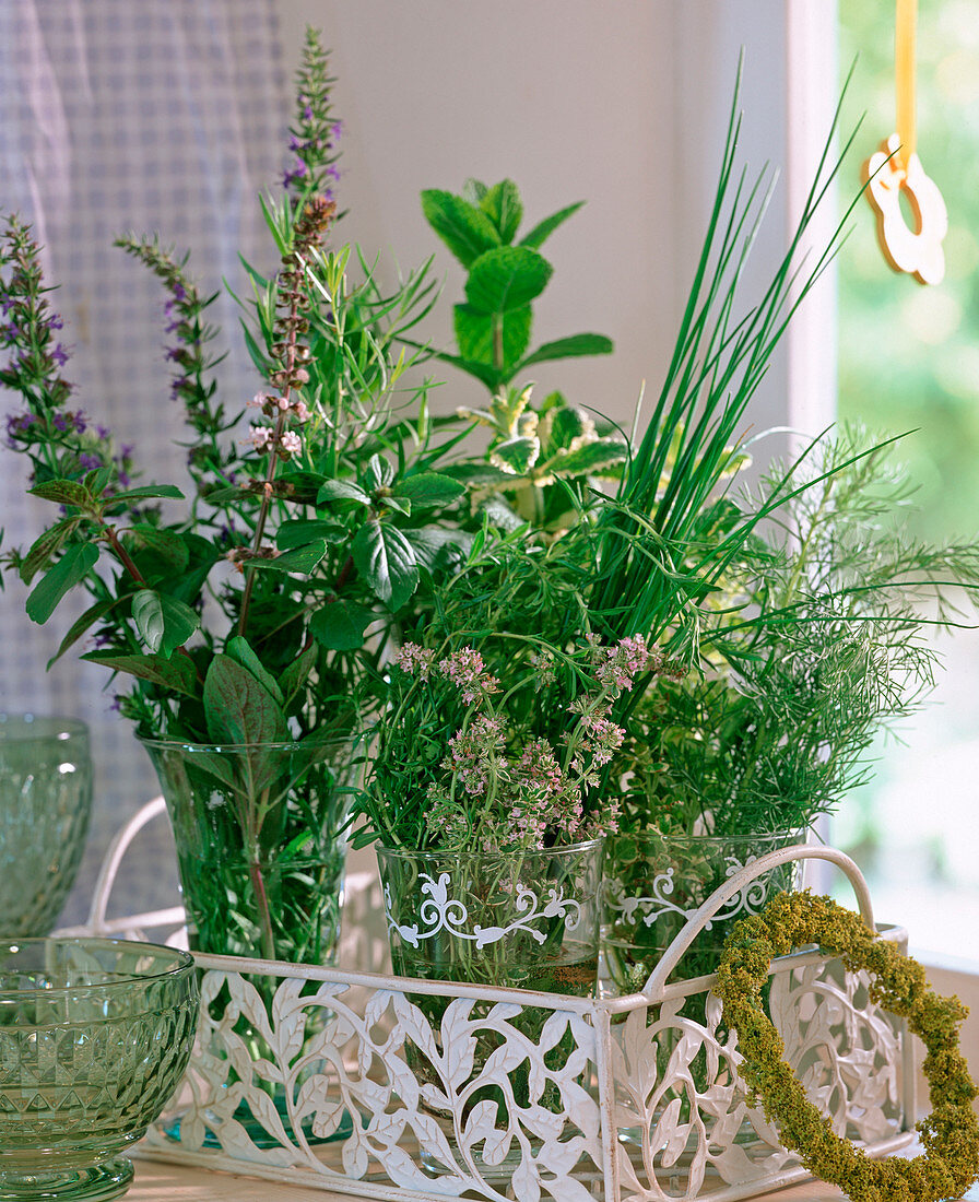 Herb bunch with salvia, mentha, origanum, chives