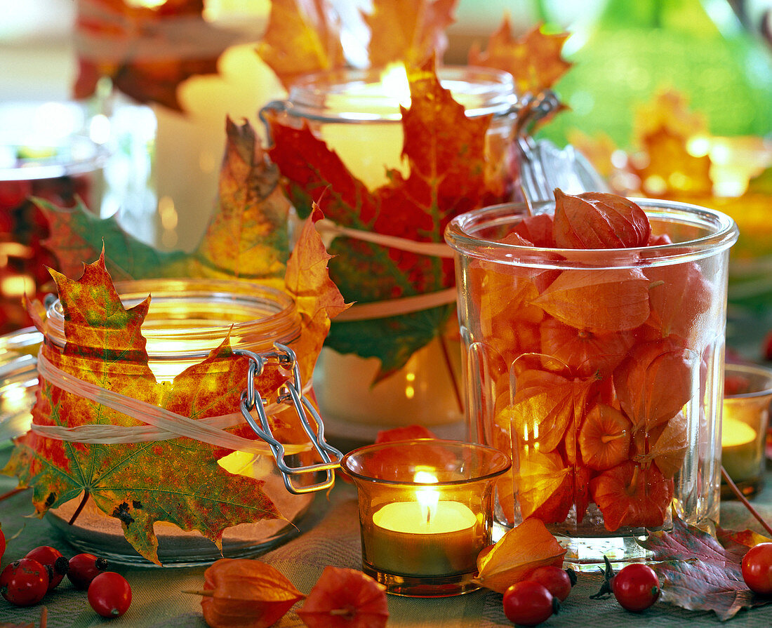 Wind lights with autumn leaves