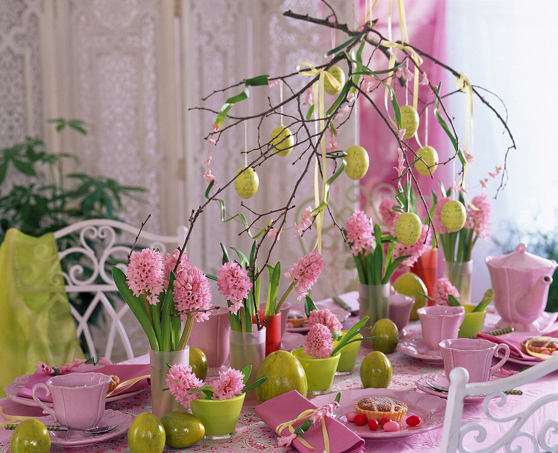 Pink Table Decoration with Hyacinthus (Pink Hyacinth)