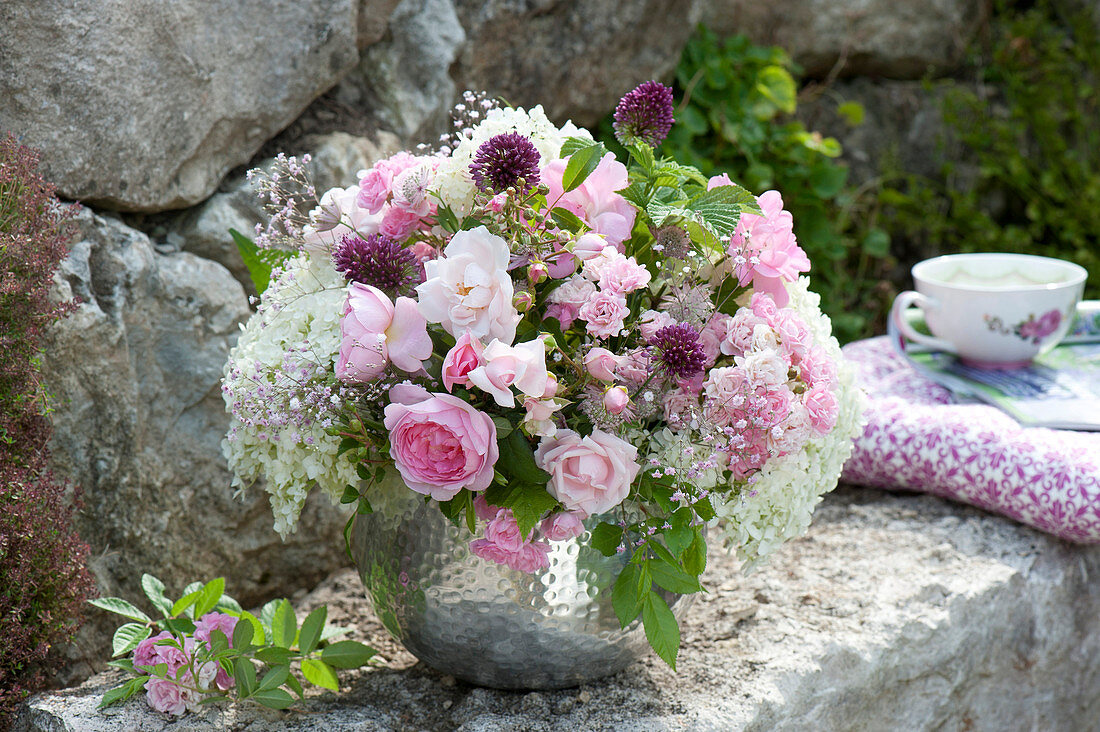 Bouquet of Rose, allium, hydrangea