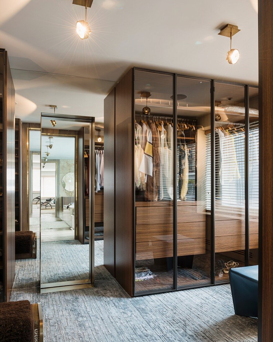 Glass wardrobes and ceiling lights